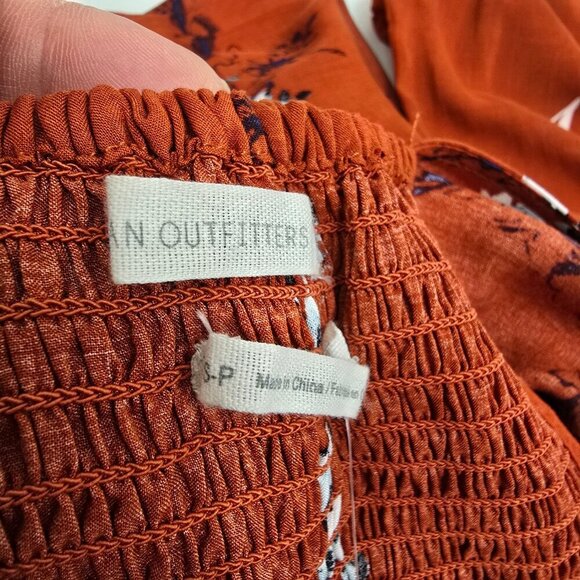 NWT Urban Outfitters High Rise Romper Puff Sleeve Brown Orange Medium - Picture 9 of 10